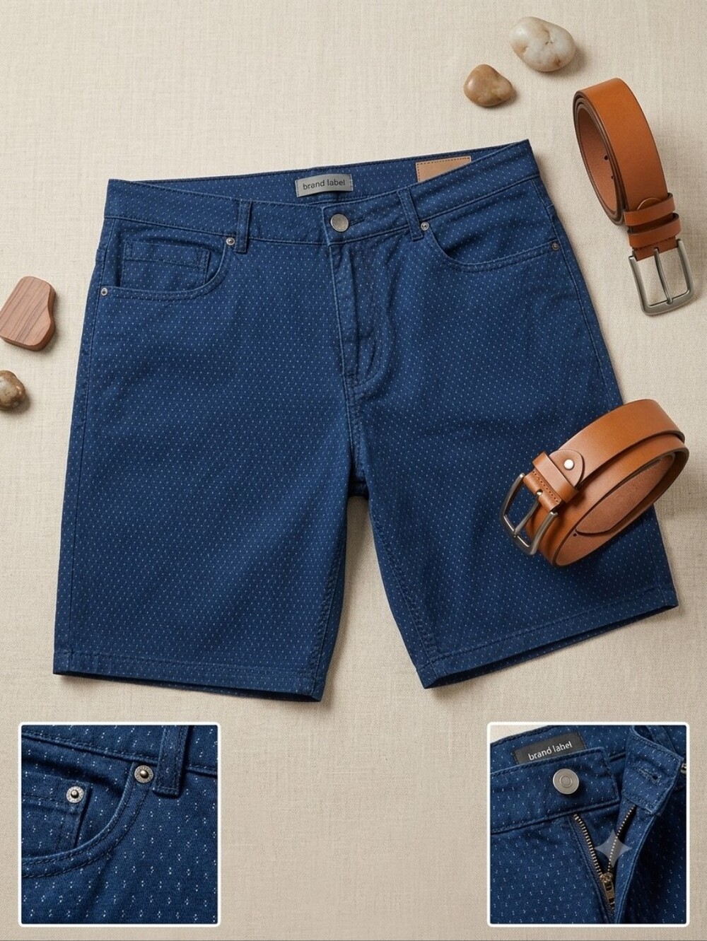 Free Planet Men's Navy Blue Patterned Casual Shorts, Size 38